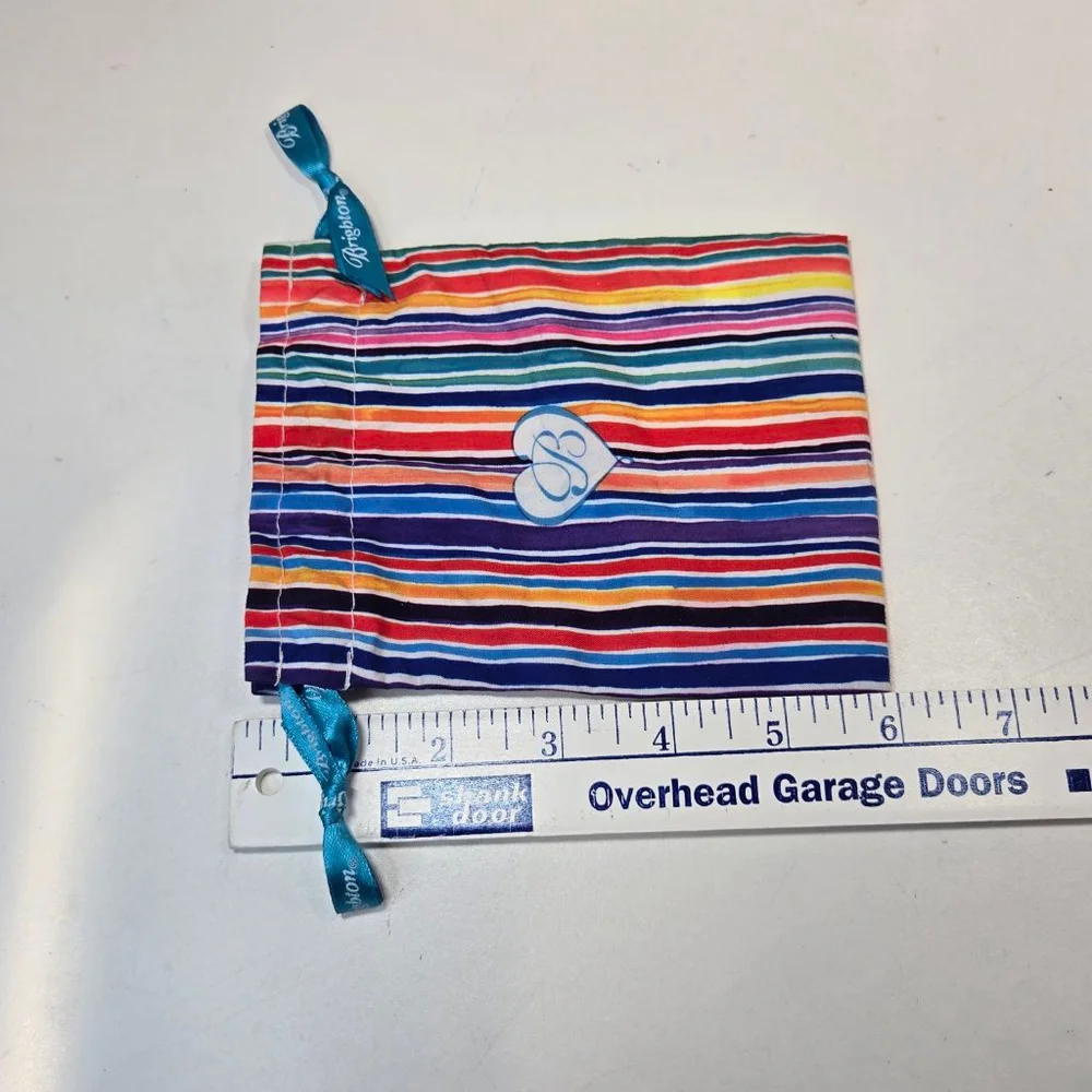 Brighton Jewelry Pouch Multicolor Striped Blue Heart Drawstring Cosmetic Bag